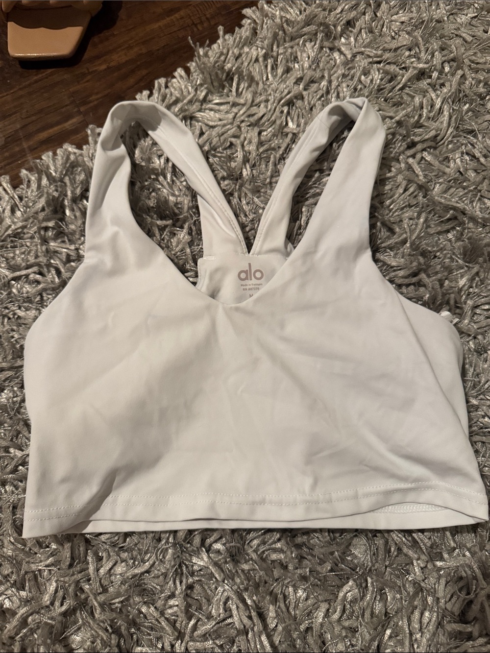 ALO Yoga White V-Neck Racerback Sports Bra Top